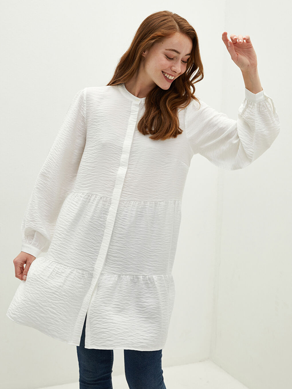 Tunică pentru Femei cu Guler de Judecător, Simplă, Mânecă Lungă-4