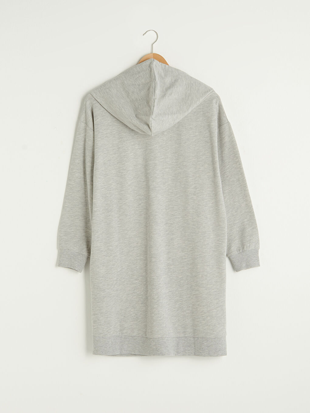 Gri Kapüşon Yaka Düz Uzun Kollu Oversize Pamuklu Kadın Spor Hırka-6