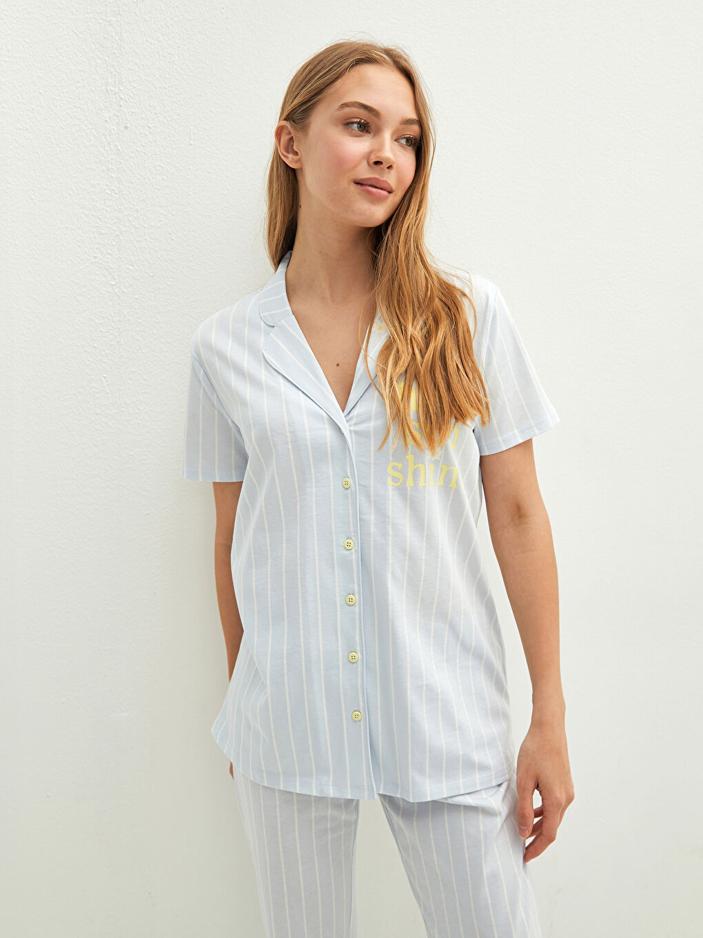 Collared Neck Printed Short Sleeve Women's Pyjama Set-2