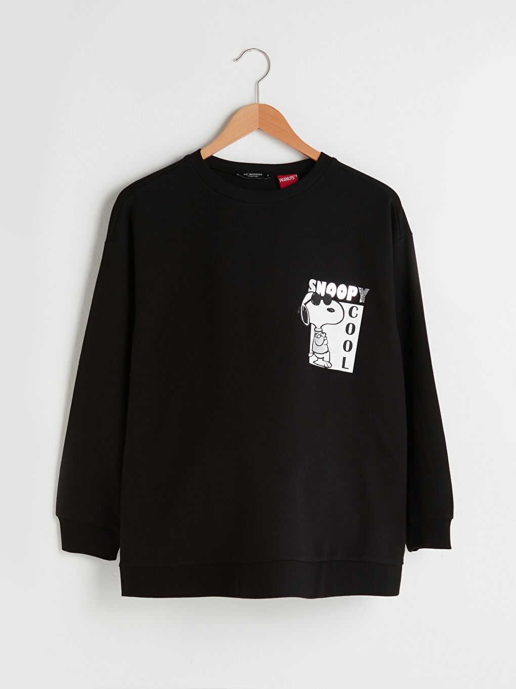 Siyah Bisiklet Yaka Snoopy Baskılı Uzun Kollu Hamile Sweatshirt-5