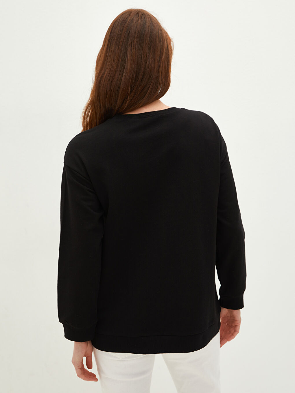 Siyah Bisiklet Yaka Snoopy Baskılı Uzun Kollu Hamile Sweatshirt-4