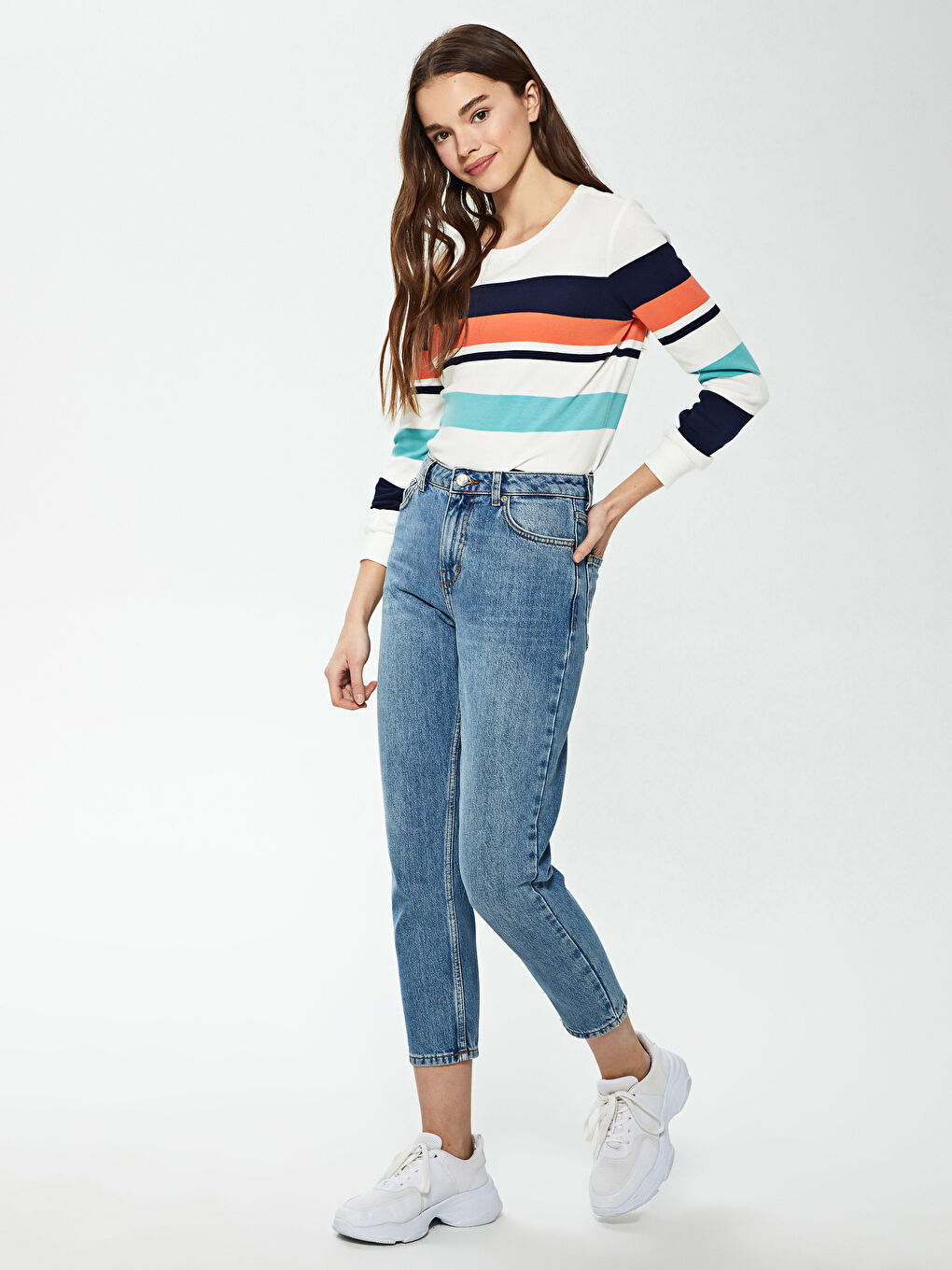 LCW Vision Rundhalsausschnitt Gestreift Langarm Baumwolle Sweatshirt für Damen -S1H053Z8-LGS