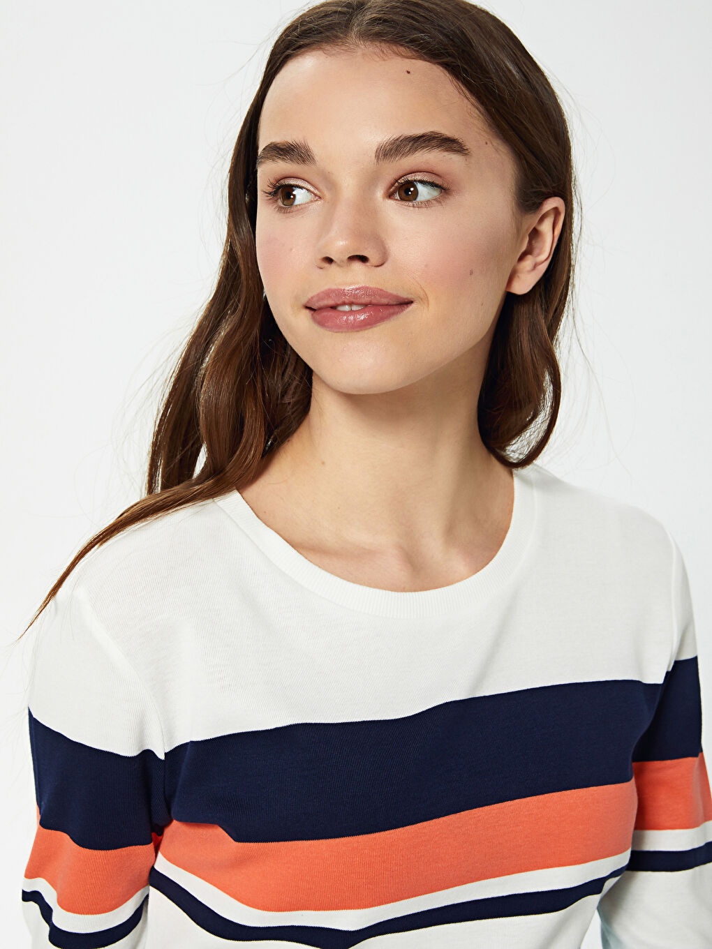 LCW Vision Rundhalsausschnitt Gestreift Langarm Baumwolle Sweatshirt für Damen -S1H053Z8-LGS