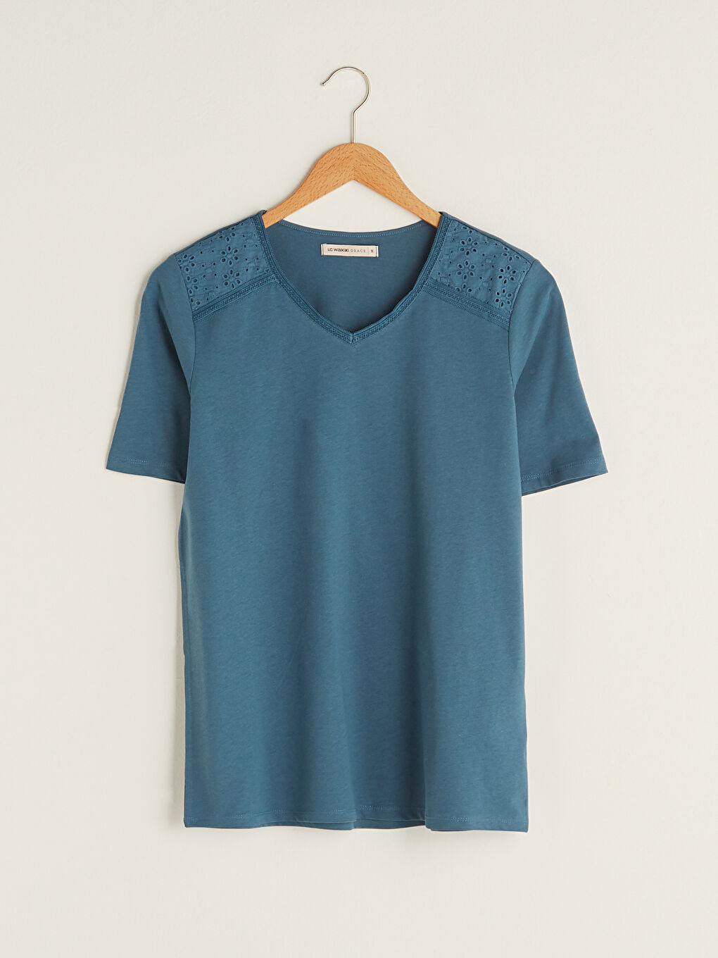 V-Neck Embroidered Short Sleeve Women's Blouse -S1H054Z8-HAS