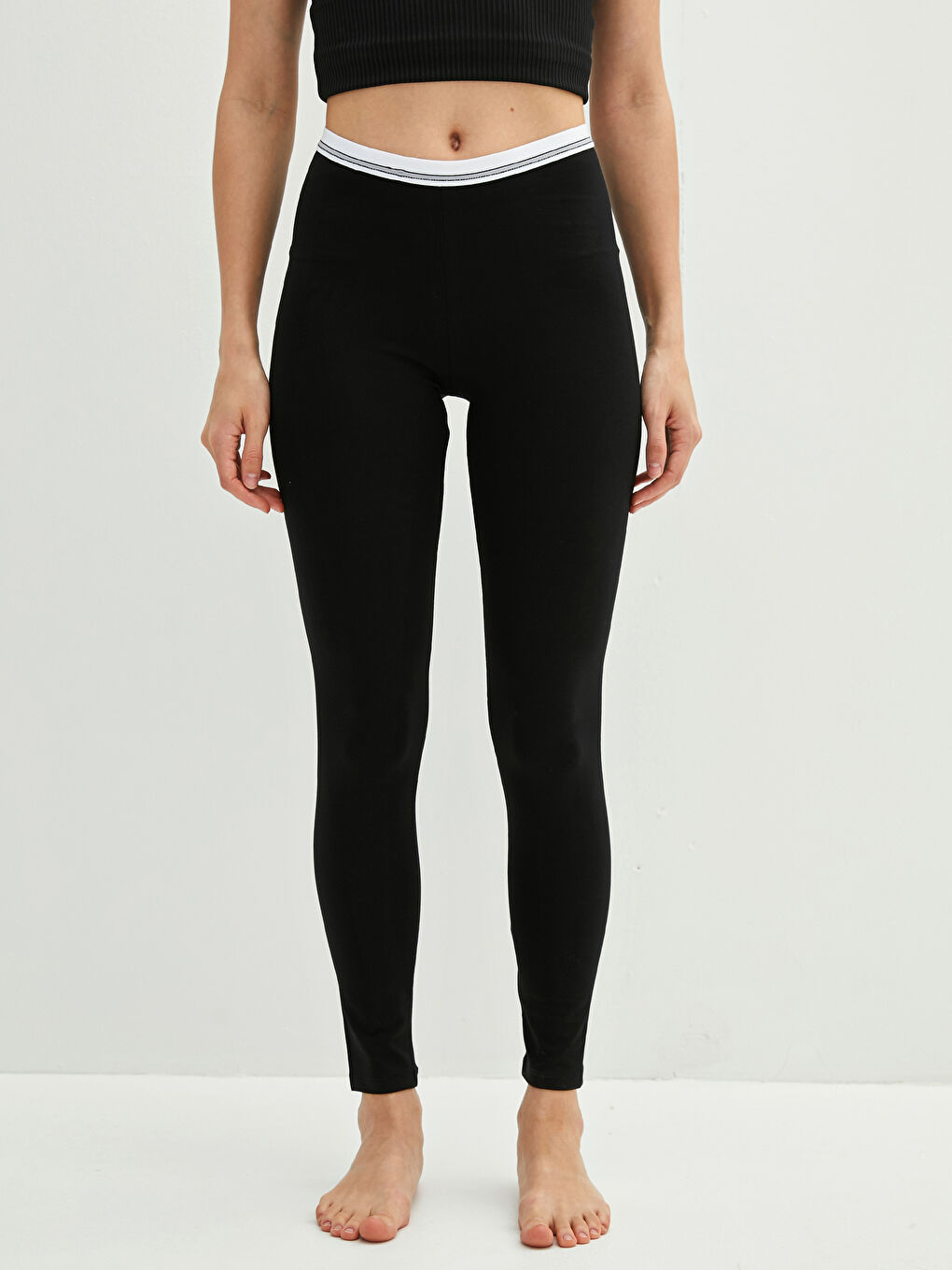 Siyah Beli Lastikli Düz Pamuklu Kadın İçlik Tayt-3