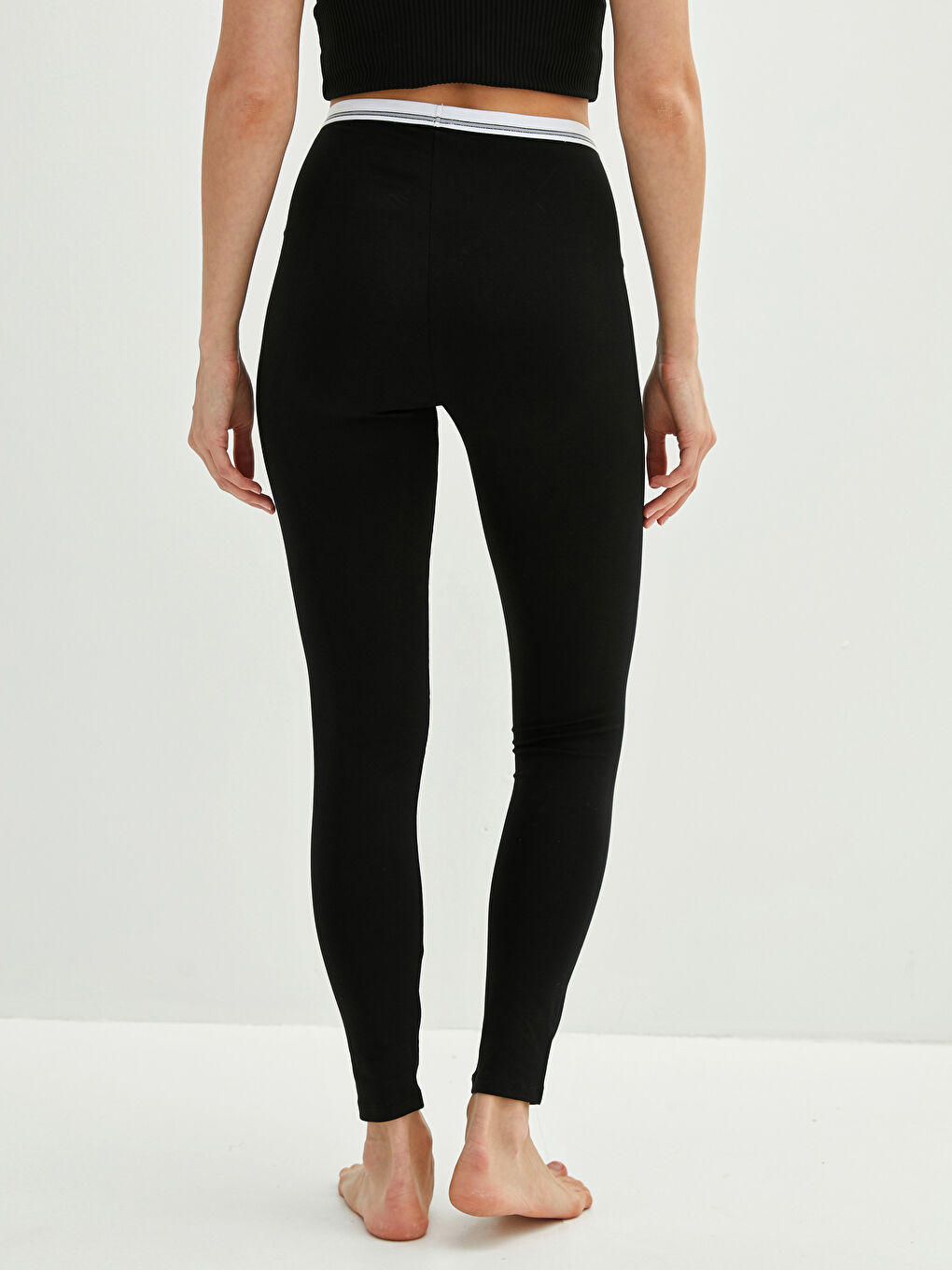 Siyah Beli Lastikli Düz Pamuklu Kadın İçlik Tayt-4