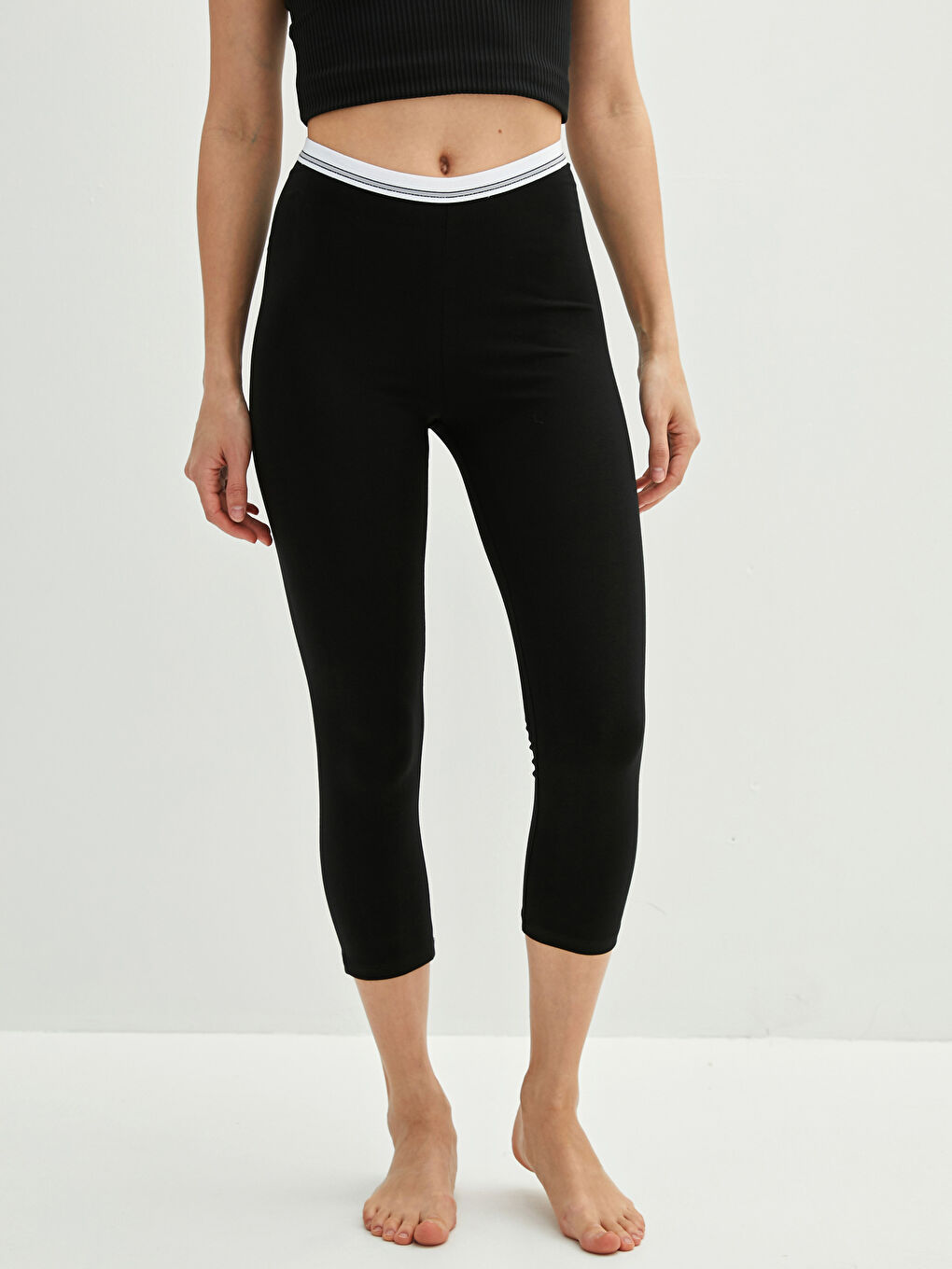 Siyah Beli Lastikli Düz Pamuklu Kadın İçlik Tayt-3