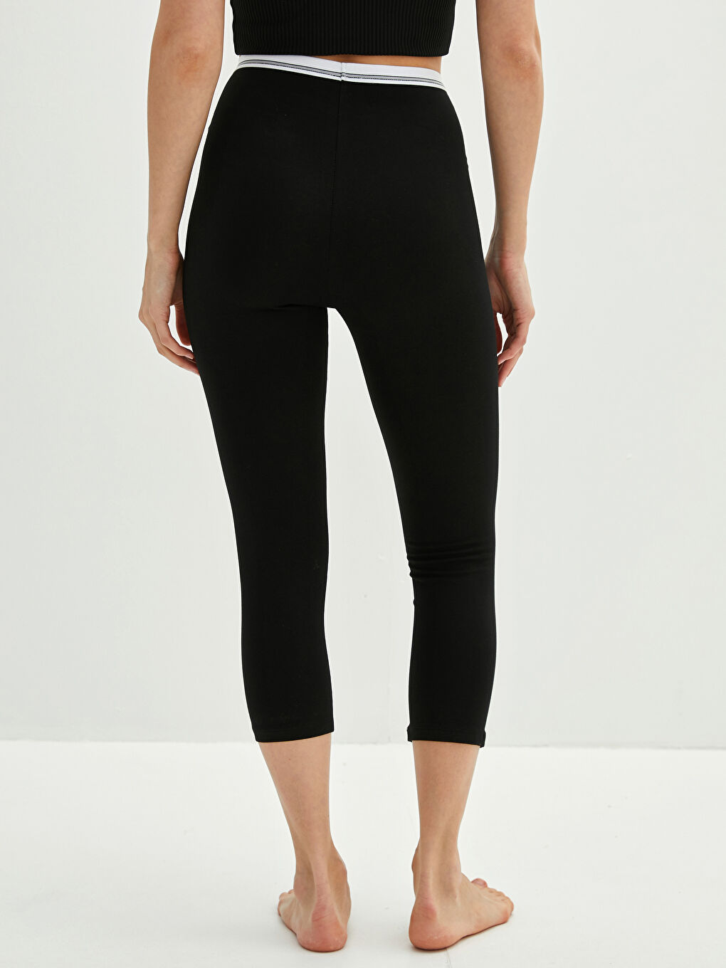 Siyah Beli Lastikli Düz Pamuklu Kadın İçlik Tayt-4