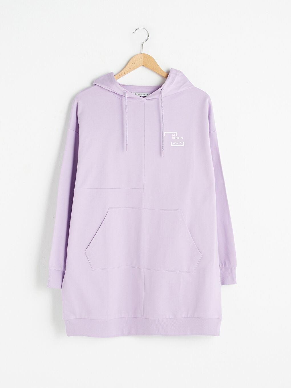 Lila Kapüşon Yaka Baskılı Uzun Kollu Kadın Sweatshirt Tunik-5
