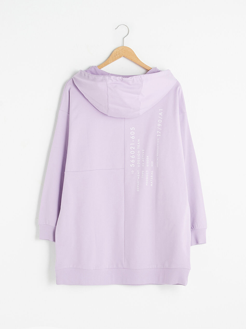 Lila Kapüşon Yaka Baskılı Uzun Kollu Kadın Sweatshirt Tunik-6