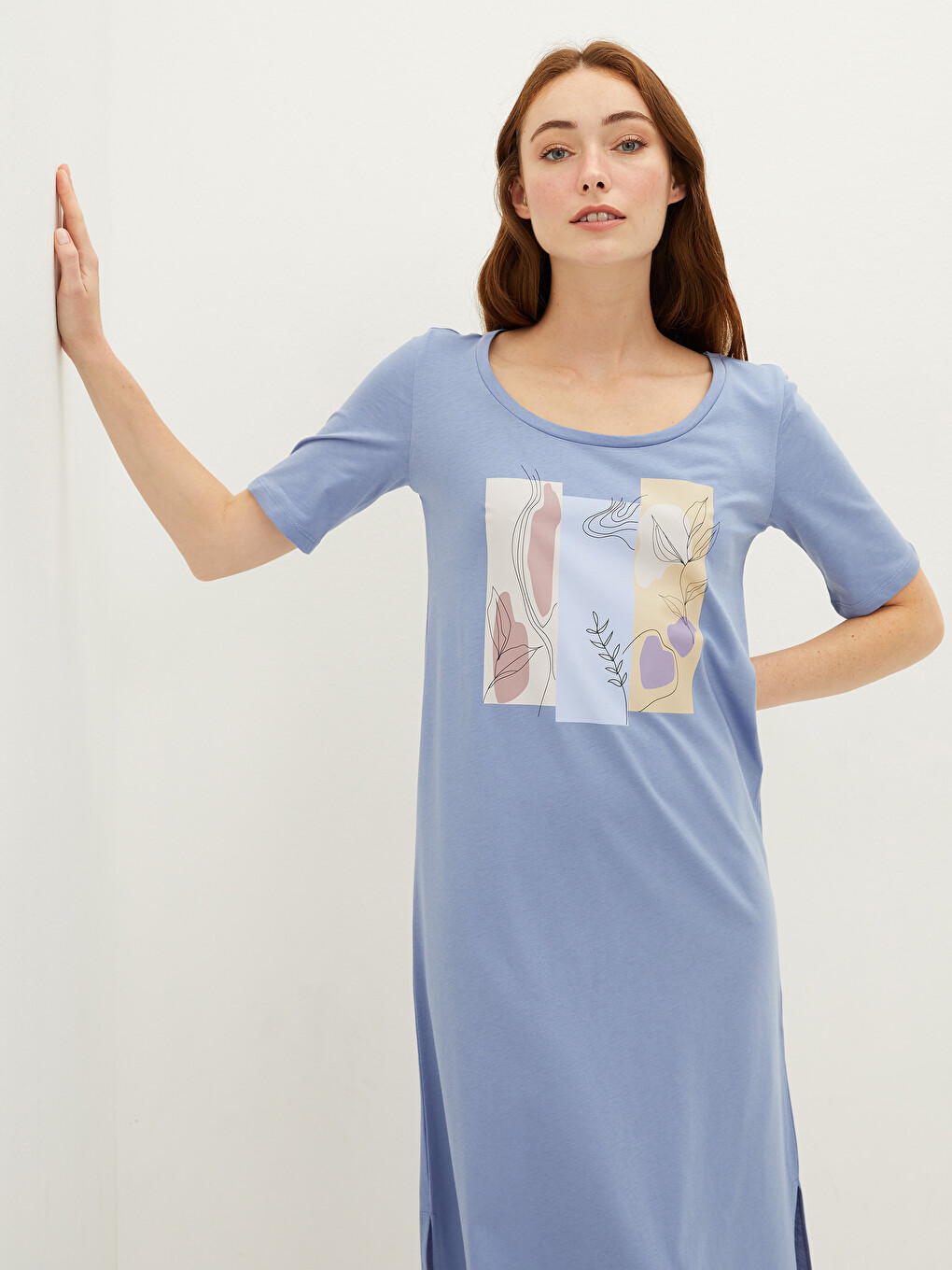 U Neck Printed Short Sleeve Women's Dress