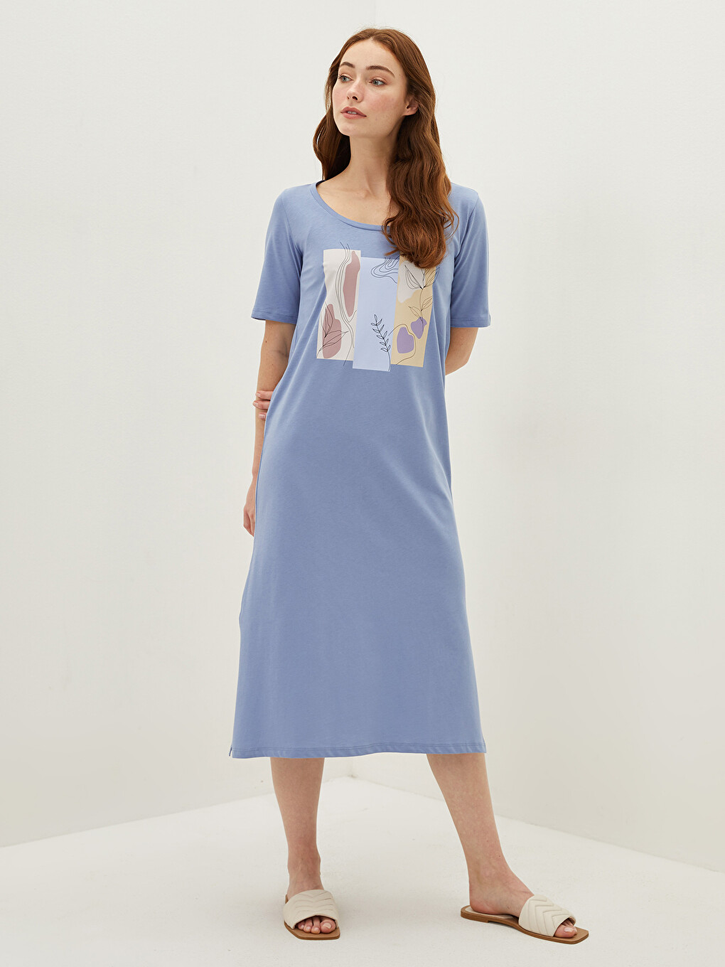 U Neck Printed Short Sleeve Women's Dress-1