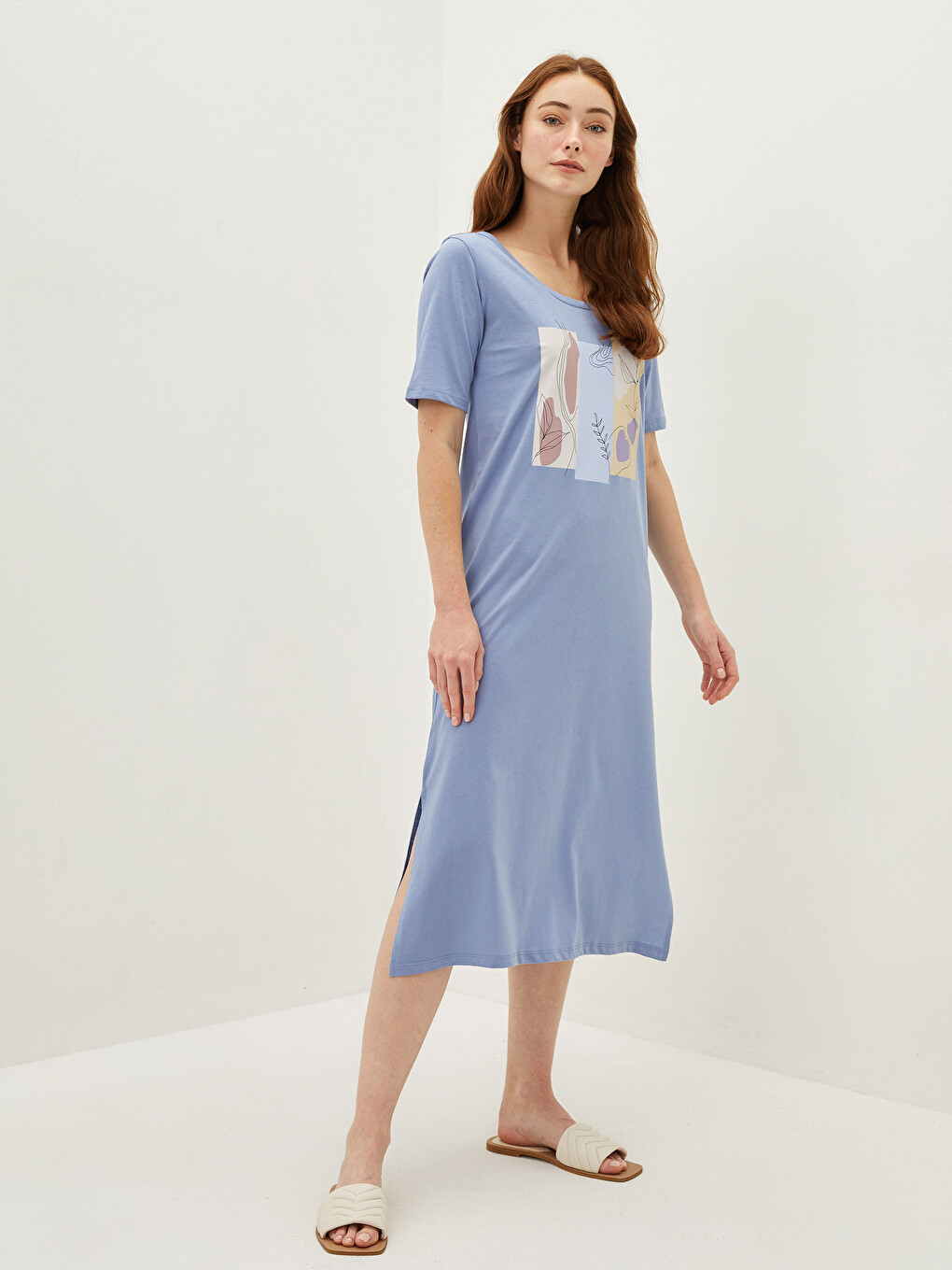 U Neck Printed Short Sleeve Women's Dress-2
