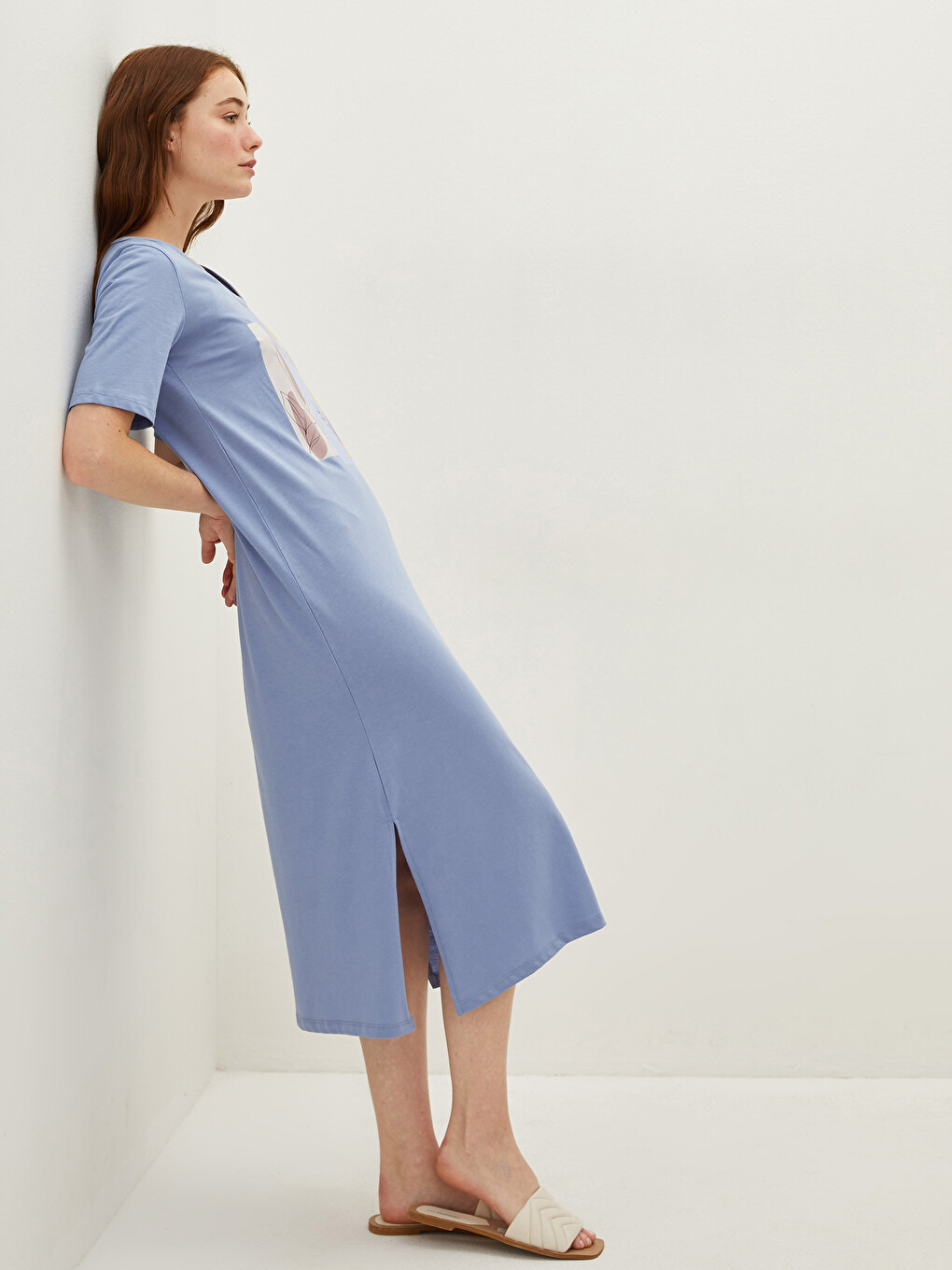 U Neck Printed Short Sleeve Women's Dress-3