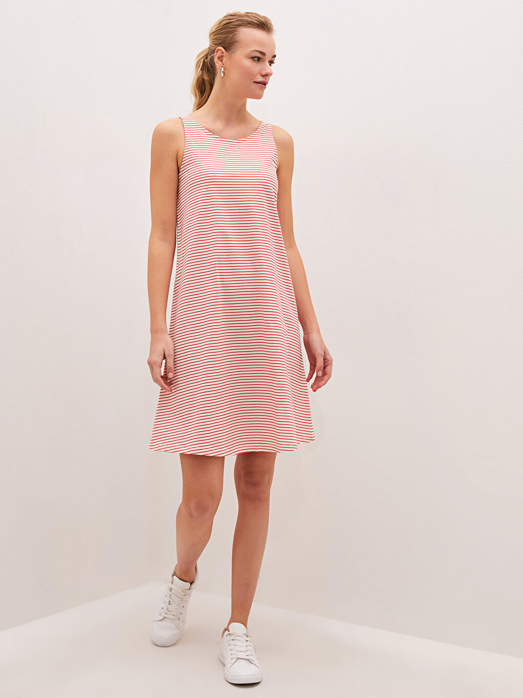 U Neck Striped Strappy Cotton Woman Dress