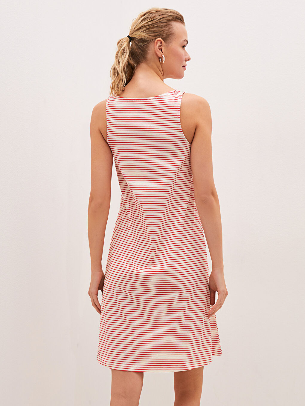 U Neck Striped Strappy Cotton Woman Dress-3