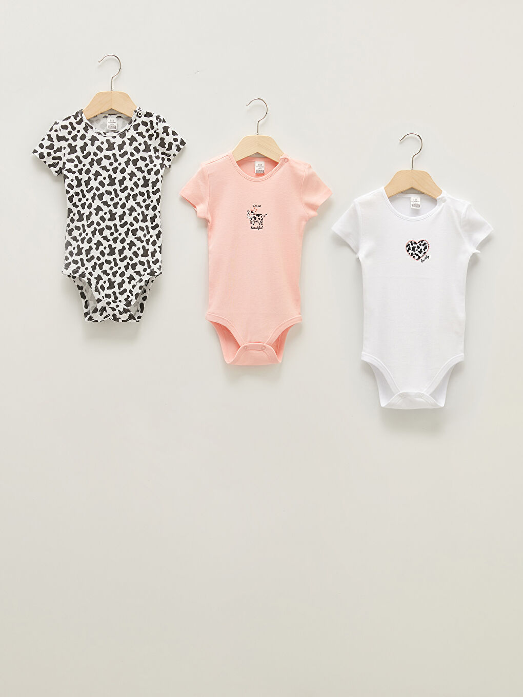 Beyaz Bisiklet Yaka Kısa Kollu Pamuklu Kız Bebek Çıtçıtlı Body 3'lü