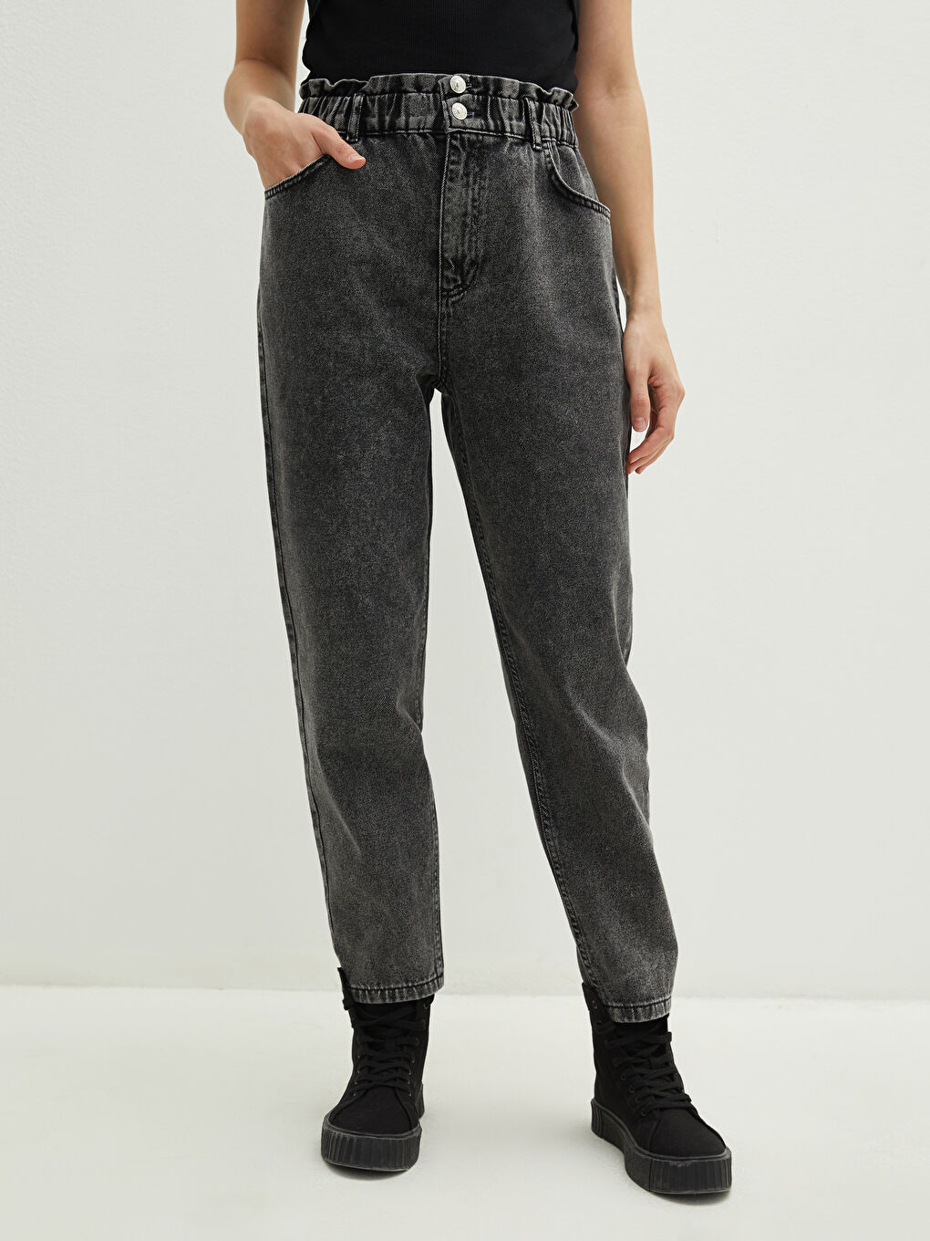 Jean Rodeo Taille Haute Décontracté Longueur Cheville pour Femmes-2