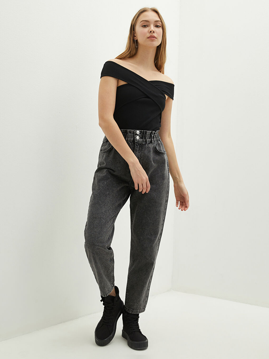 Jean Rodeo Taille Haute Décontracté Longueur Cheville pour Femmes