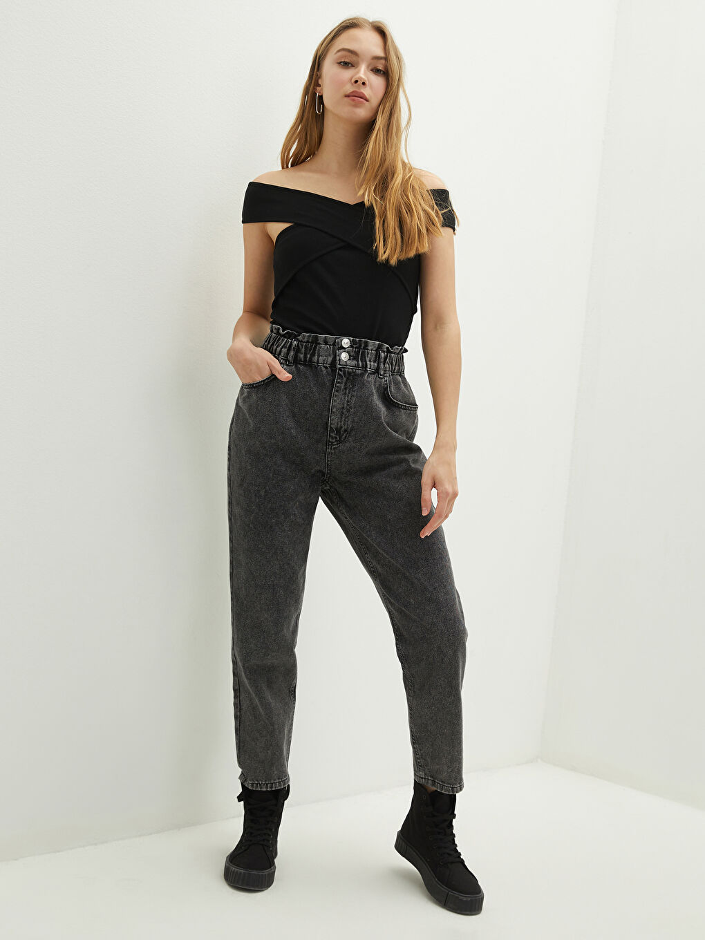 Jean Rodeo Taille Haute Décontracté Longueur Cheville pour Femmes-1