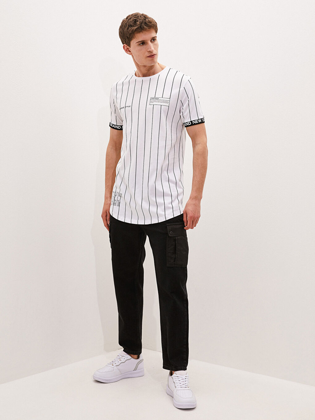 Тениска с кръгло деколте, къс ръкав, отпечатана, от пениран памук за мъже-3