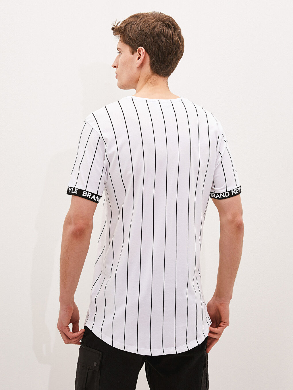 Тениска с кръгло деколте, къс ръкав, отпечатана, от пениран памук за мъже-4