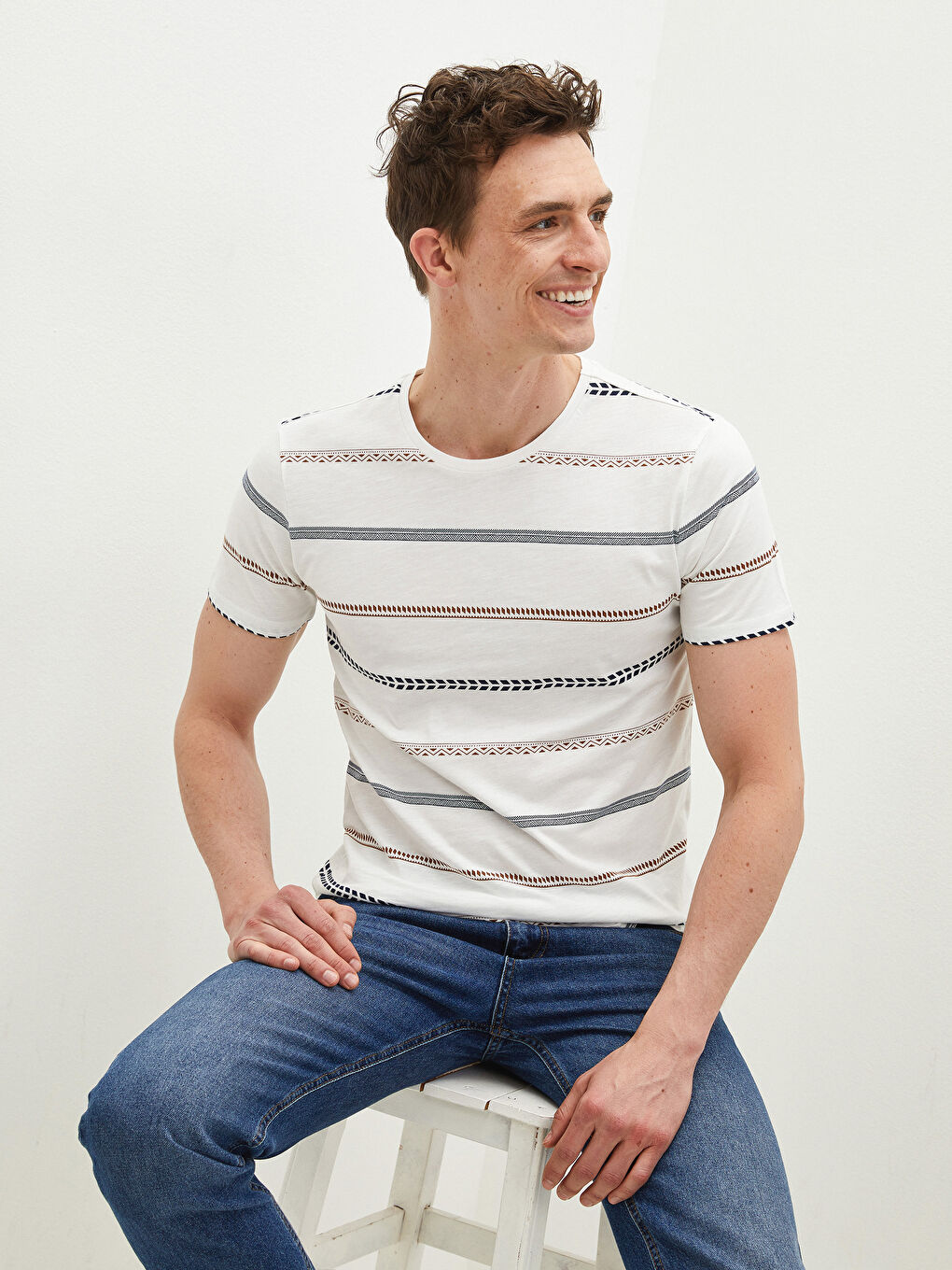 XSIDE Crew Neck Short Sleeve Striped Jersey Men's T-Shirt -S1H242Z8-EEW