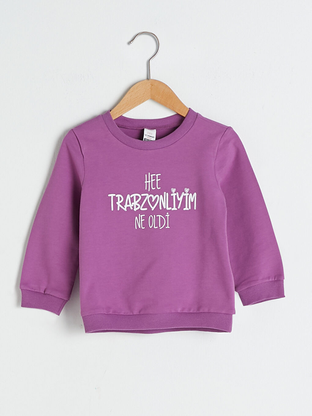 Mor Bisiklet Yaka Uzun Kollu Baskılı Kız Bebek Sweatshirt