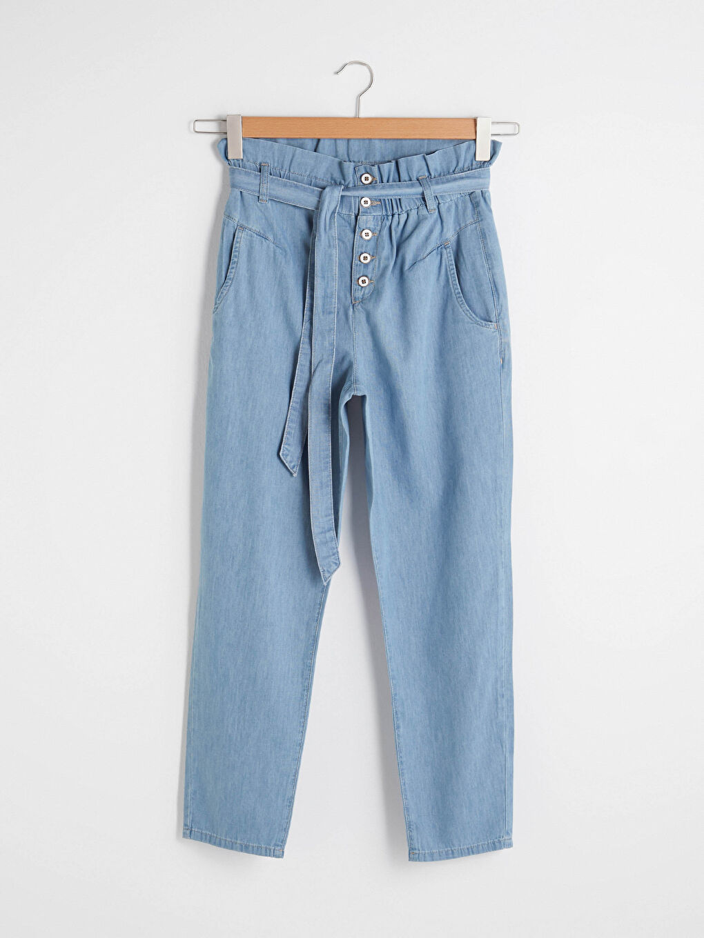 İndigo Yüksek Bel Bol Fit Kadın Jean Pantolon-10