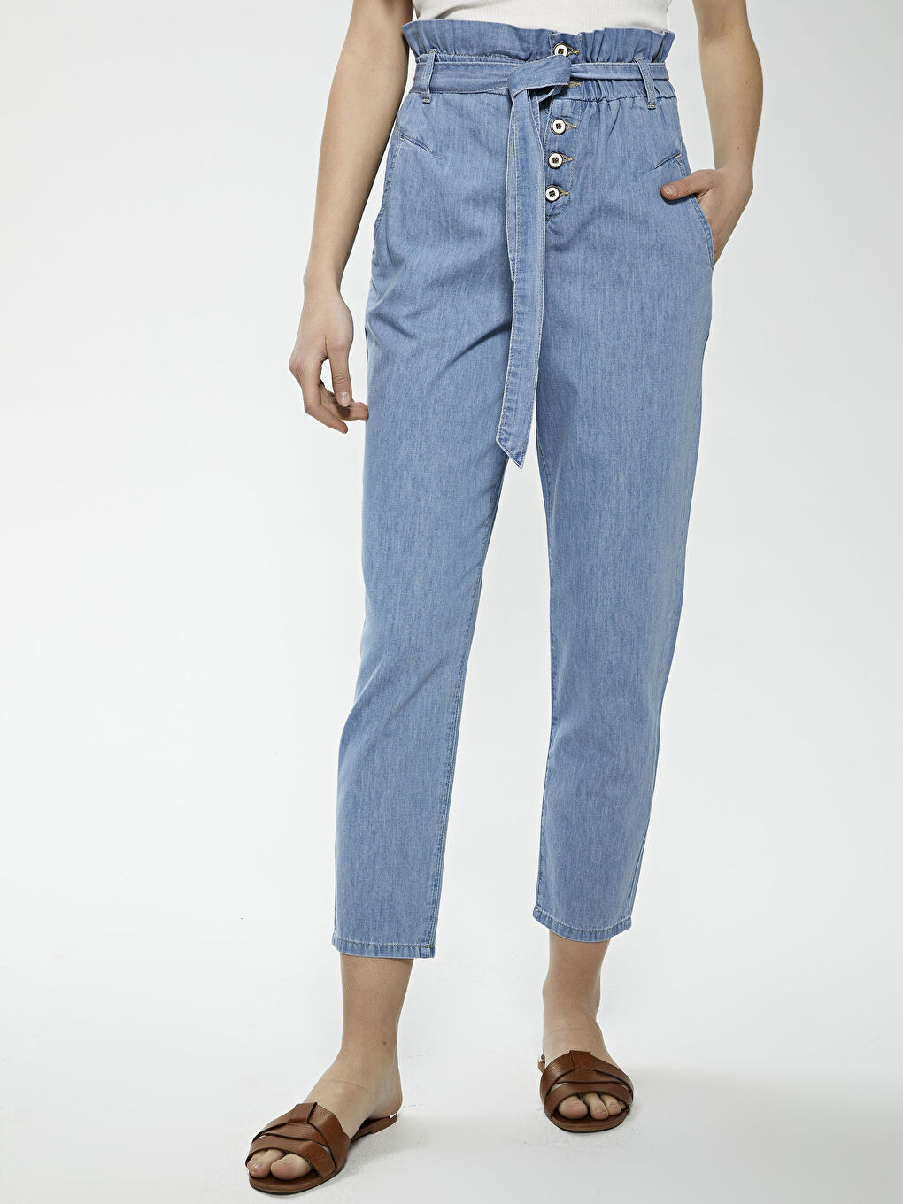 İndigo Yüksek Bel Bol Fit Kadın Jean Pantolon-7