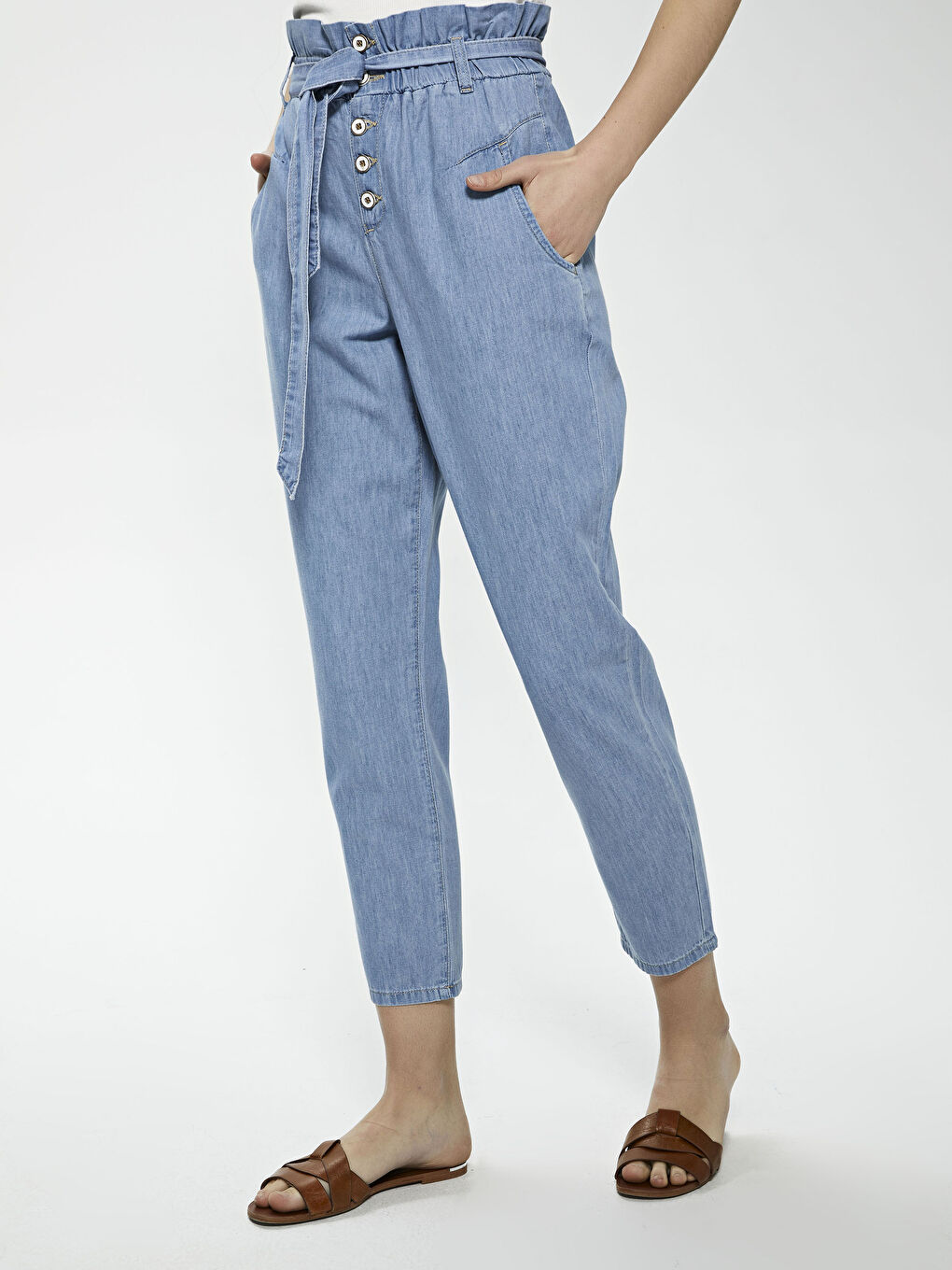 İndigo Yüksek Bel Bol Fit Kadın Jean Pantolon-8