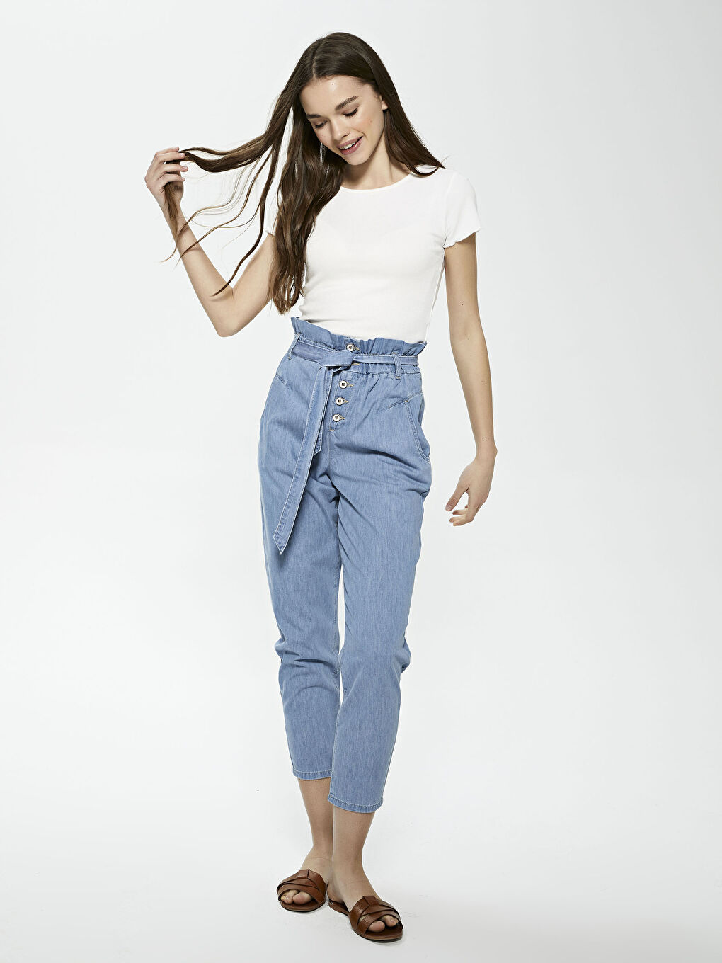 İndigo Yüksek Bel Bol Fit Kadın Jean Pantolon-9