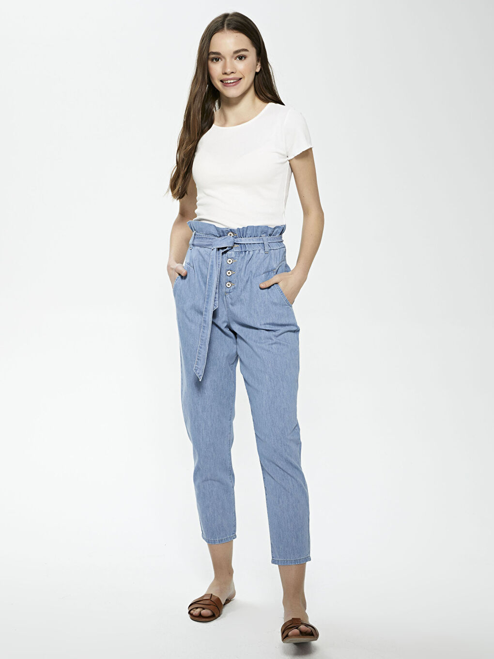 İndigo Yüksek Bel Bol Fit Kadın Jean Pantolon-6