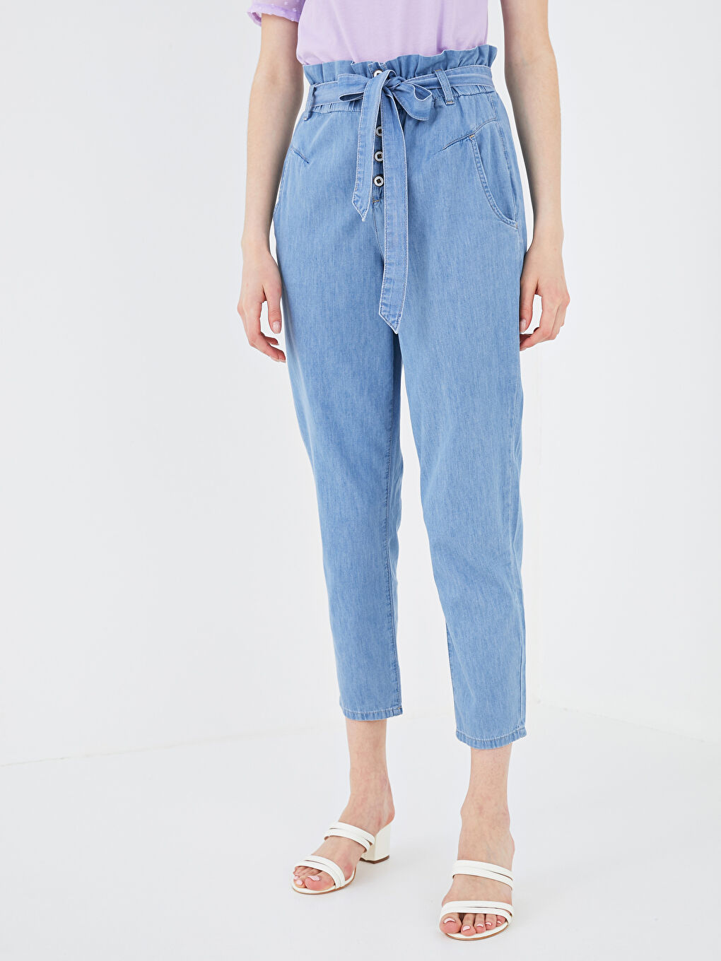 İndigo Yüksek Bel Bol Fit Kadın Jean Pantolon-3