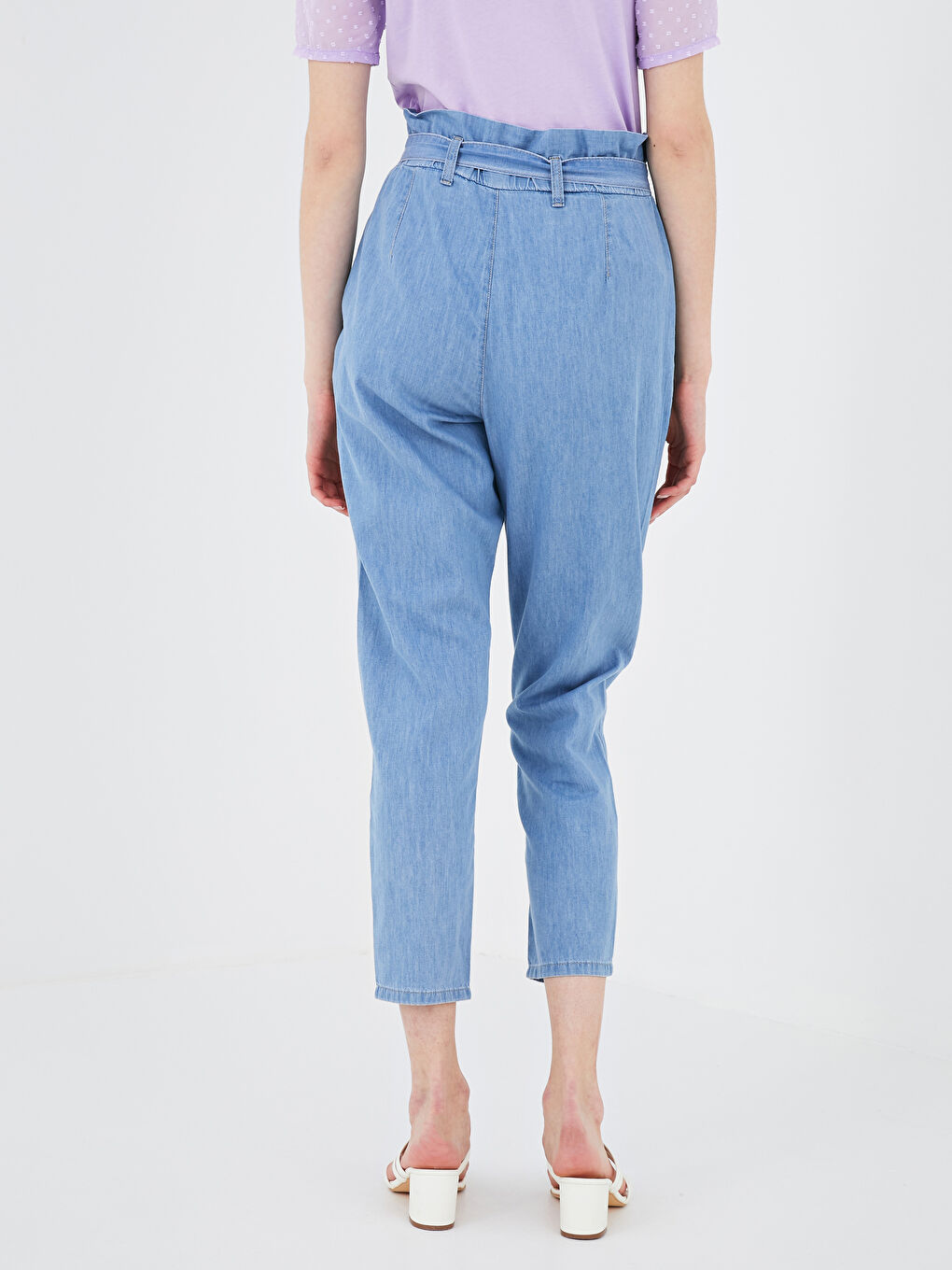 İndigo Yüksek Bel Bol Fit Kadın Jean Pantolon-4