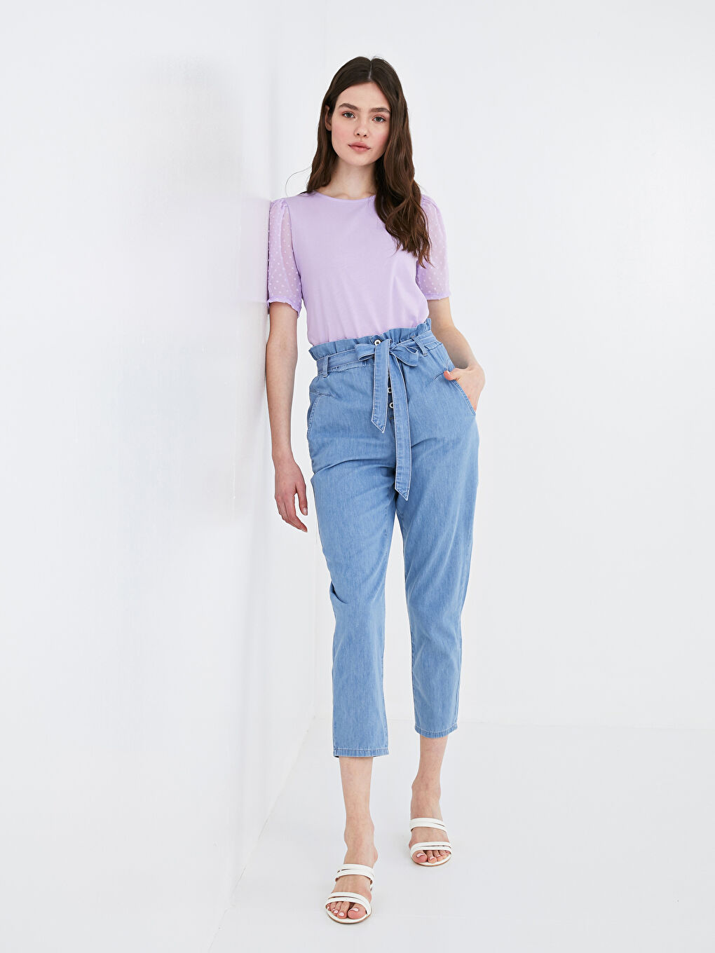 İndigo Yüksek Bel Bol Fit Kadın Jean Pantolon-1