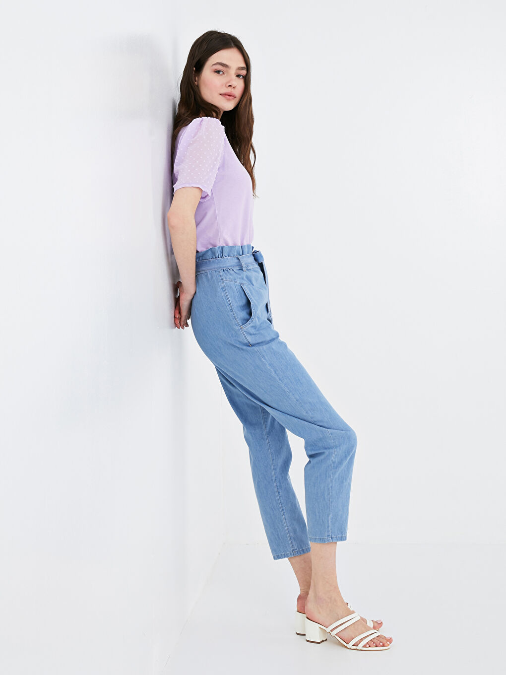 İndigo Yüksek Bel Bol Fit Kadın Jean Pantolon-2