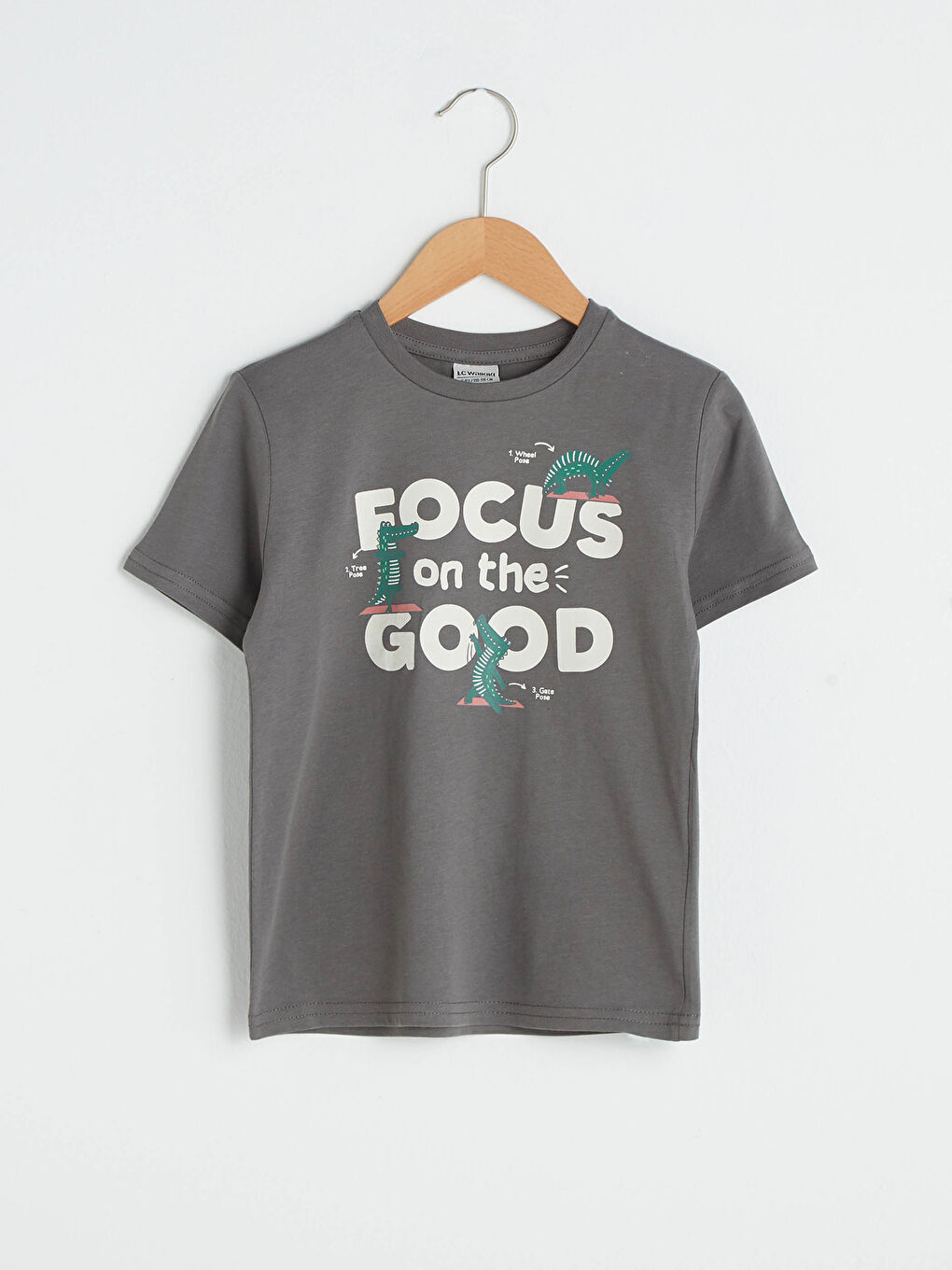 Gri Bisiklet Yaka Baskılı Kısa Kollu Erkek Çocuk Tişört