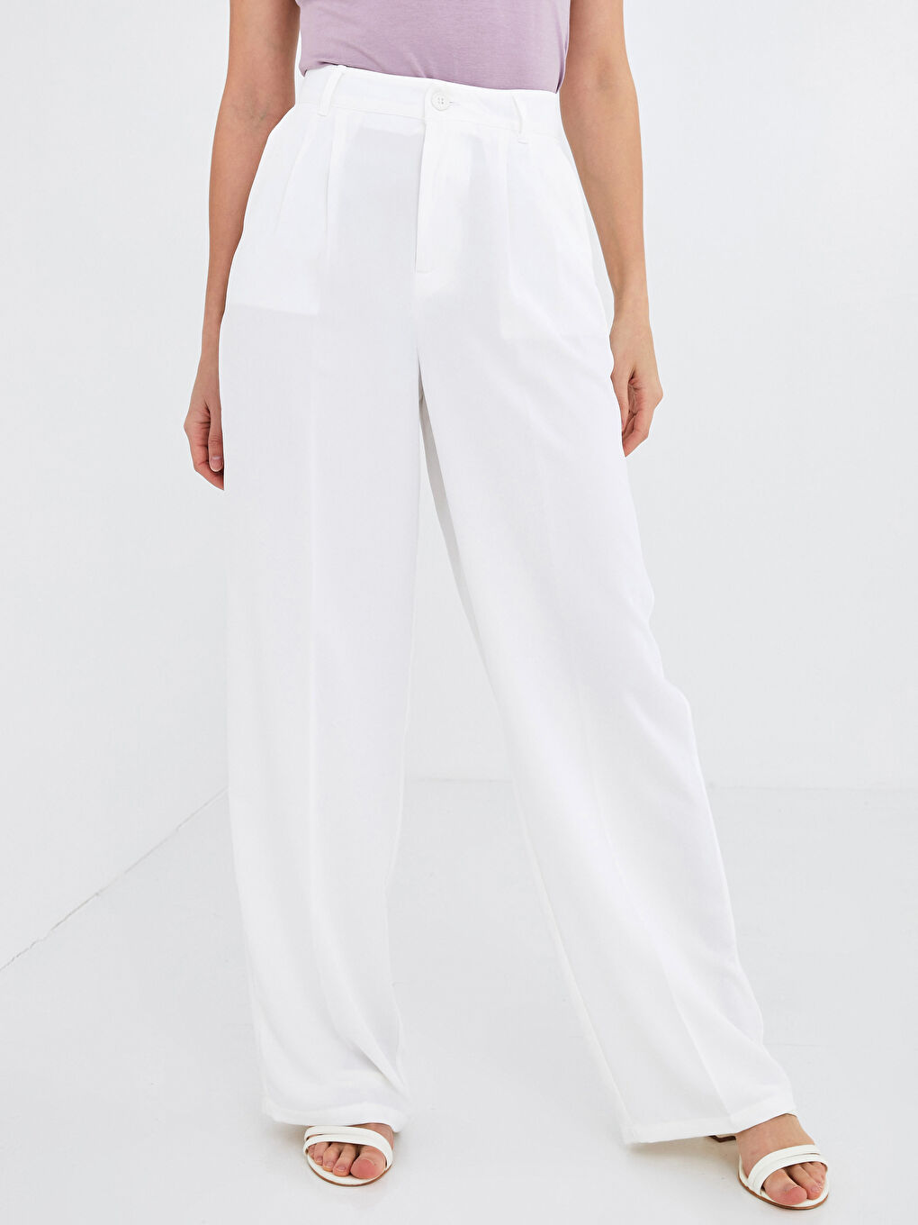 Wide Fit Pocket Detailed Wide Leg Gabardine Fabric Women's Trousers-7