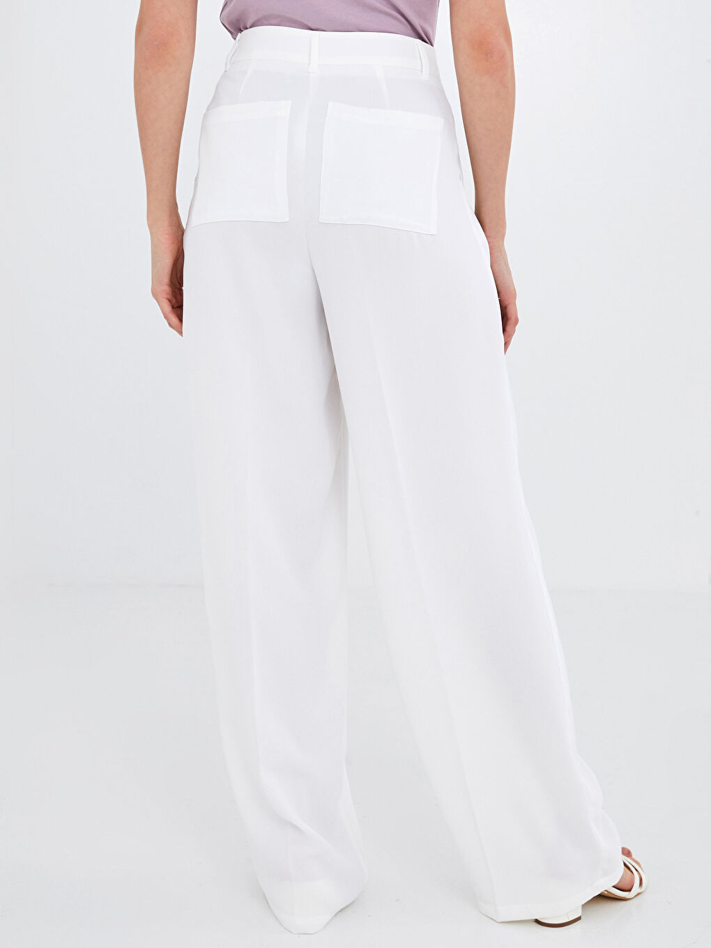 Wide Fit Pocket Detailed Wide Leg Gabardine Fabric Women's Trousers-8