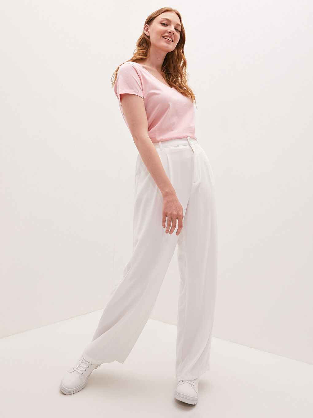 Wide Fit Pocket Detailed Wide Leg Gabardine Fabric Women's Trousers-2