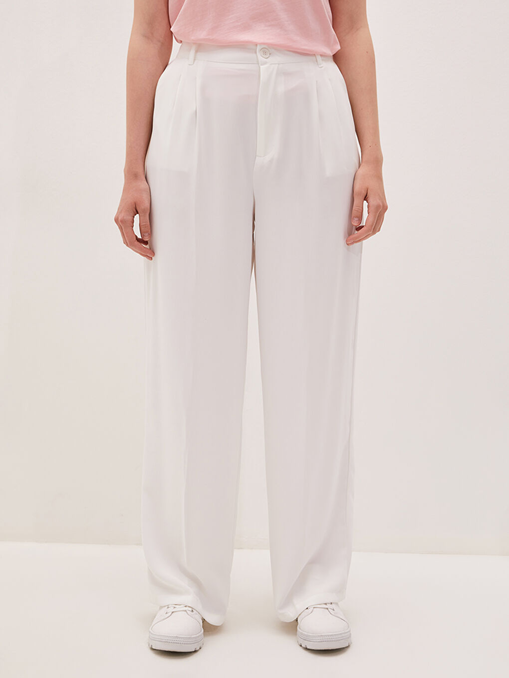 Wide Fit Pocket Detailed Wide Leg Gabardine Fabric Women's Trousers-3