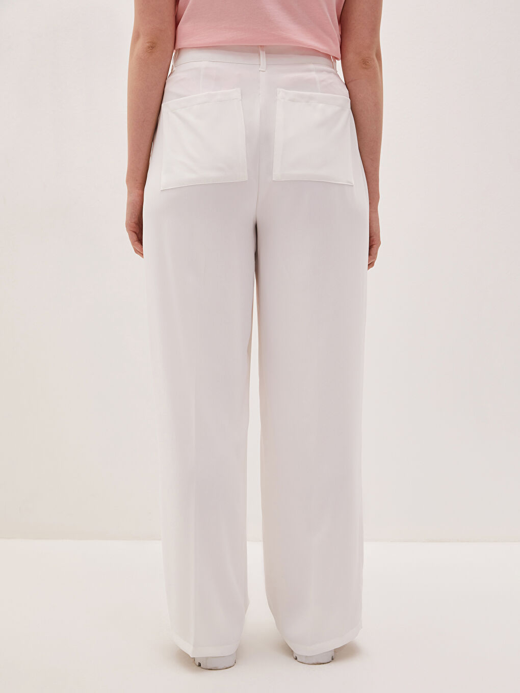 Wide Fit Pocket Detailed Wide Leg Gabardine Fabric Women's Trousers-4