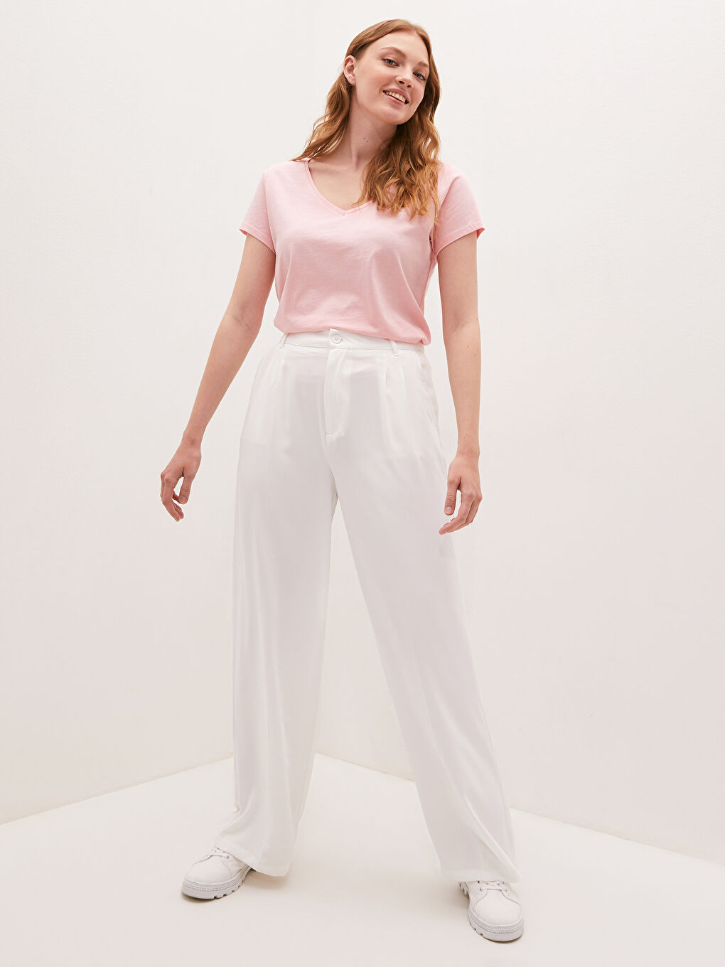 Wide Fit Pocket Detailed Wide Leg Gabardine Fabric Women's Trousers