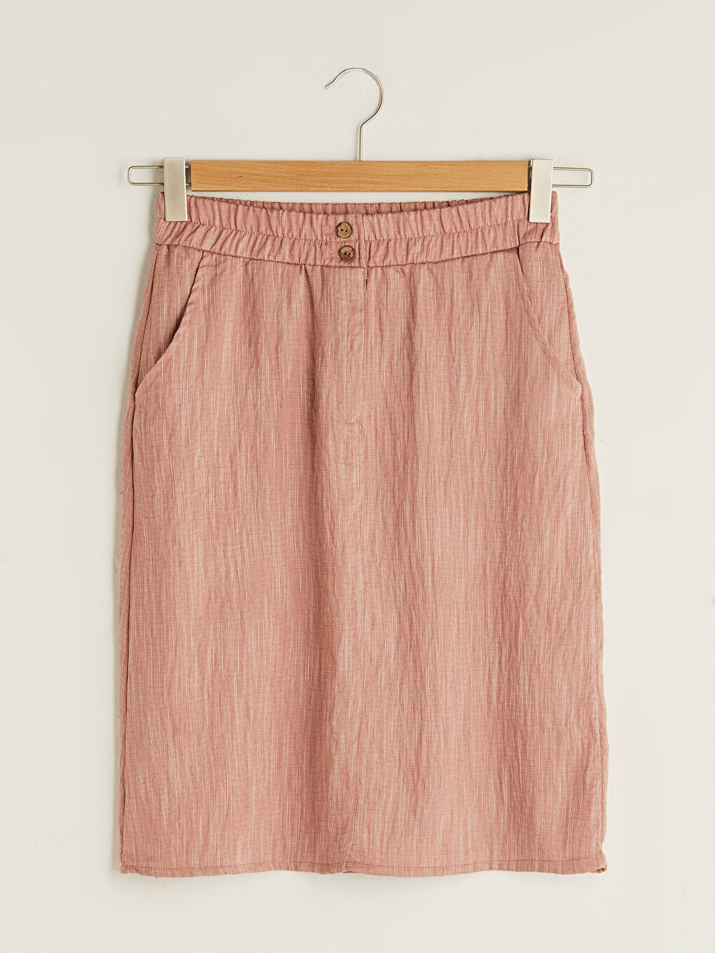 Pembe Beli Lastikli Düz Cep Detaylı A Kesim Kadın Etek-5