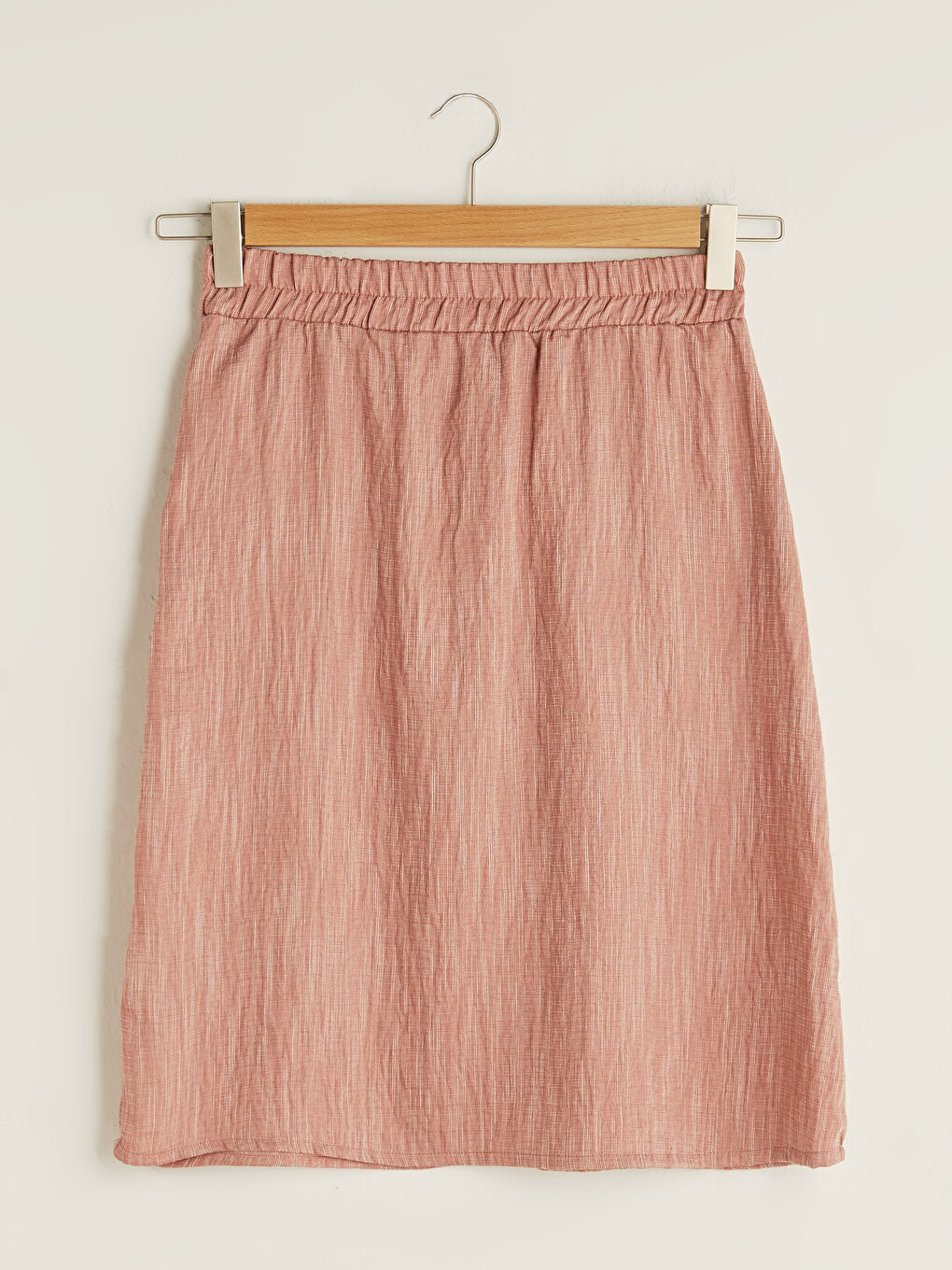 Pembe Beli Lastikli Düz Cep Detaylı A Kesim Kadın Etek-6