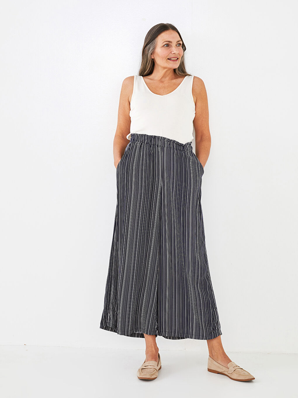 әйелдерге арналған белмандо матасы жолақты қалтасы бар белдемше шалбар-3