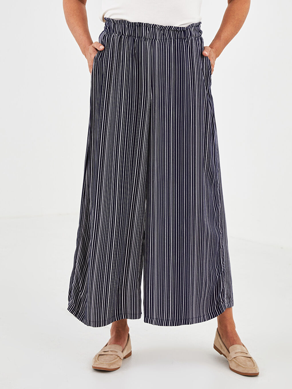 әйелдерге арналған белмандо матасы жолақты қалтасы бар белдемше шалбар-4