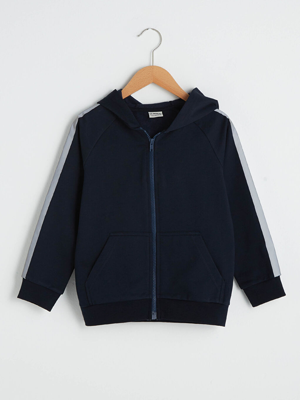 Lacivert Kapüşonlu Uzun Kollu Erkek Çocuk Fermuarlı Sweatshirt