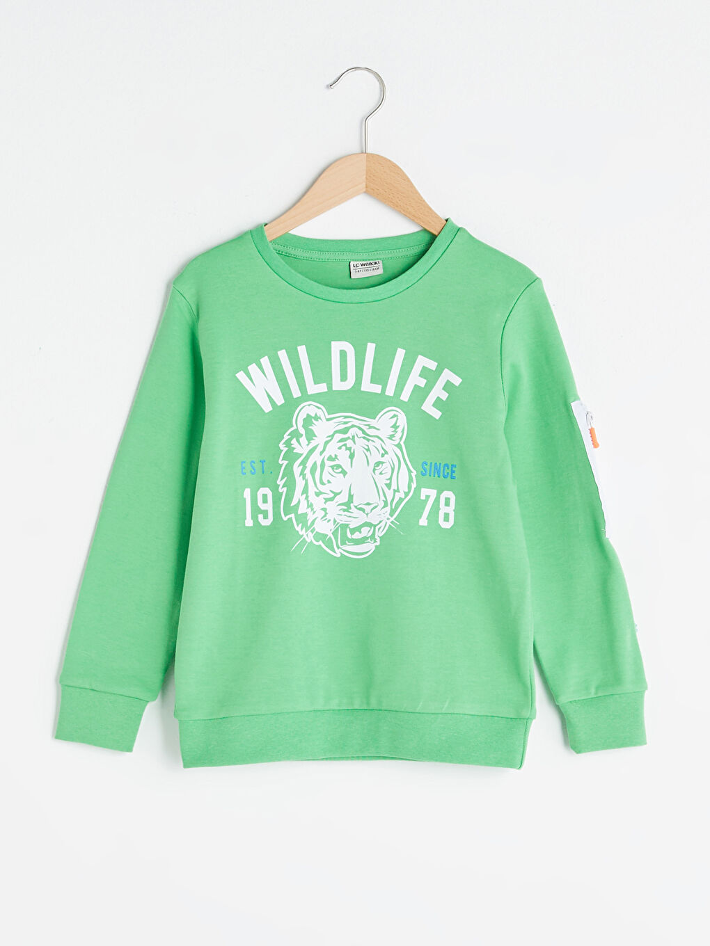 Yeşil Bisiklet Yaka Baskılı Uzun Kollu Erkek Çocuk Sweatshirt